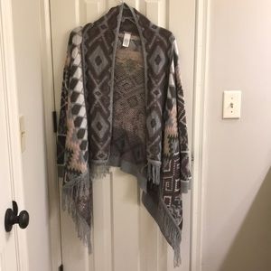 Gray pink print open cardigan